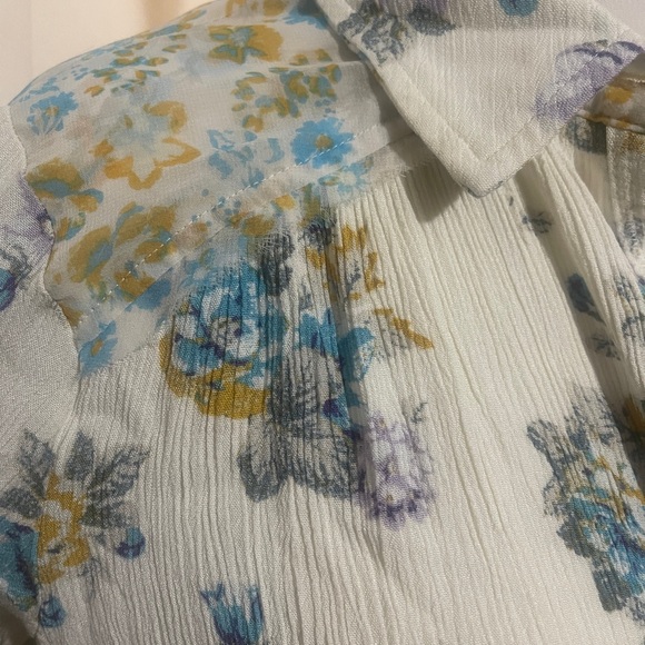 Free People Hold On To Me Ivory Floral Boho Button Front Flowy Blouse Top - Picture 6 of 7